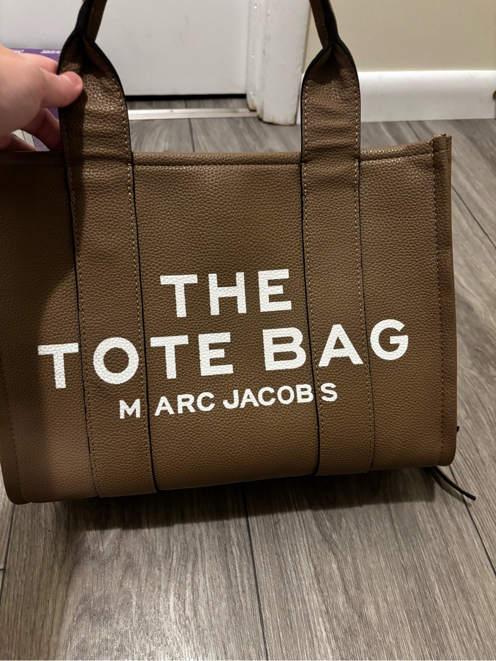 Marc Jacobs Brown Pebbled Leather 'The Tote Bag' with White Logo